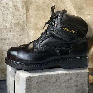 Brahma Boots Steel Toe Work Boots Mens Black Leather Lug Sole Size 11W